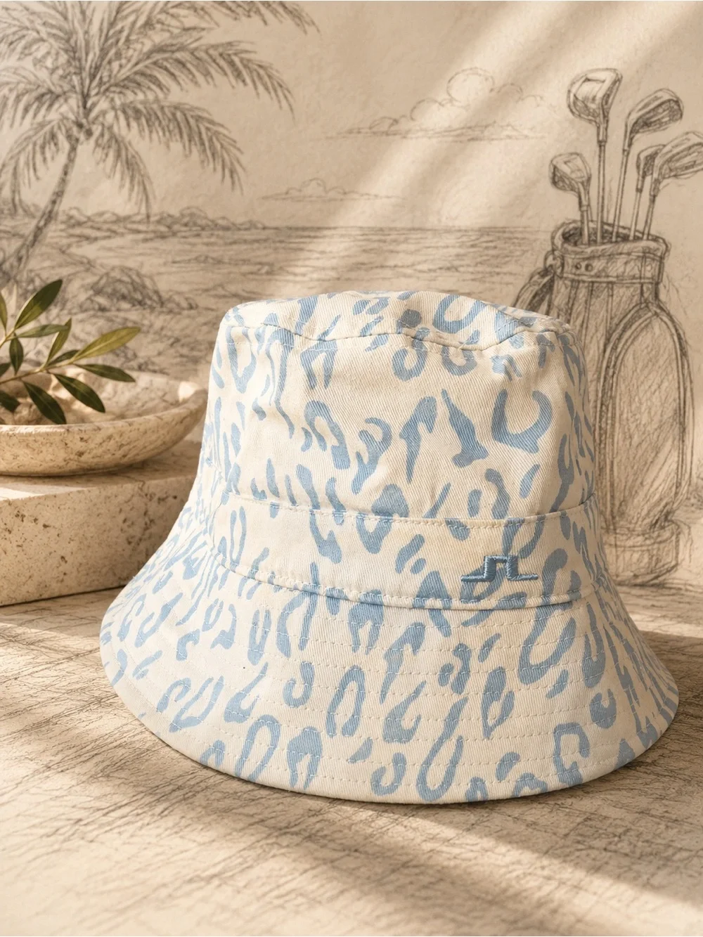 J.Lindeberg Women’s Cream and Light Blue Leopard Bucket Hat